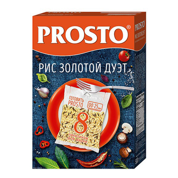 Рис Prosto Золотой дуэт в варочных пакетиках 62,5 г х 8 шт