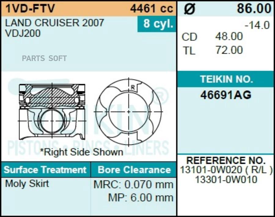 

TEIKIN Поршни к-т 8 шт TOYOTA LAND CRUISER 200 1VD-FTV 07-