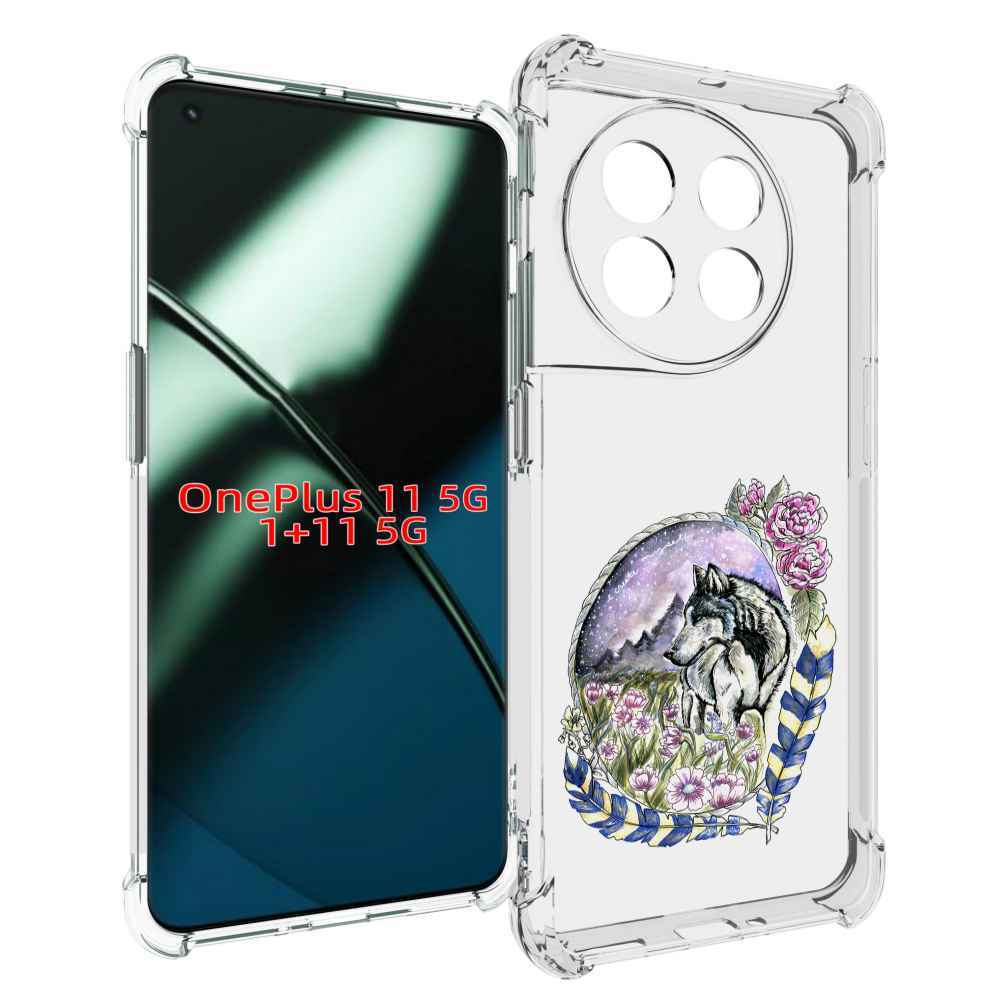 

Чехол MyPads нарисованный волк в цветах с перьями для OnePlus 11, Прозрачный, Tocco