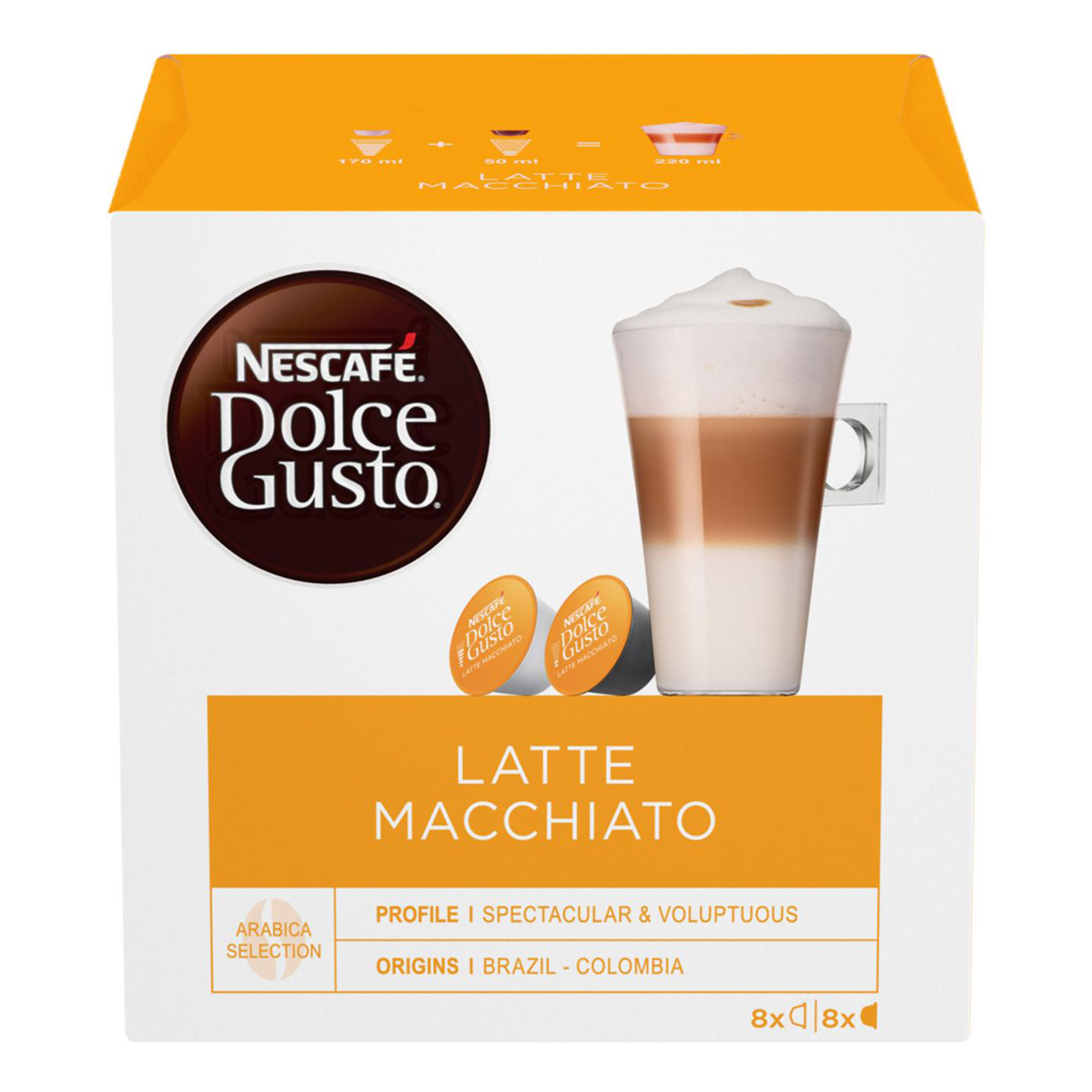 

Кофе Nescafe Dolce Gusto Латте Макиато в капсулах Кофе 6,5 г х 8 шт + Молоко 17,8 г х 8 шт