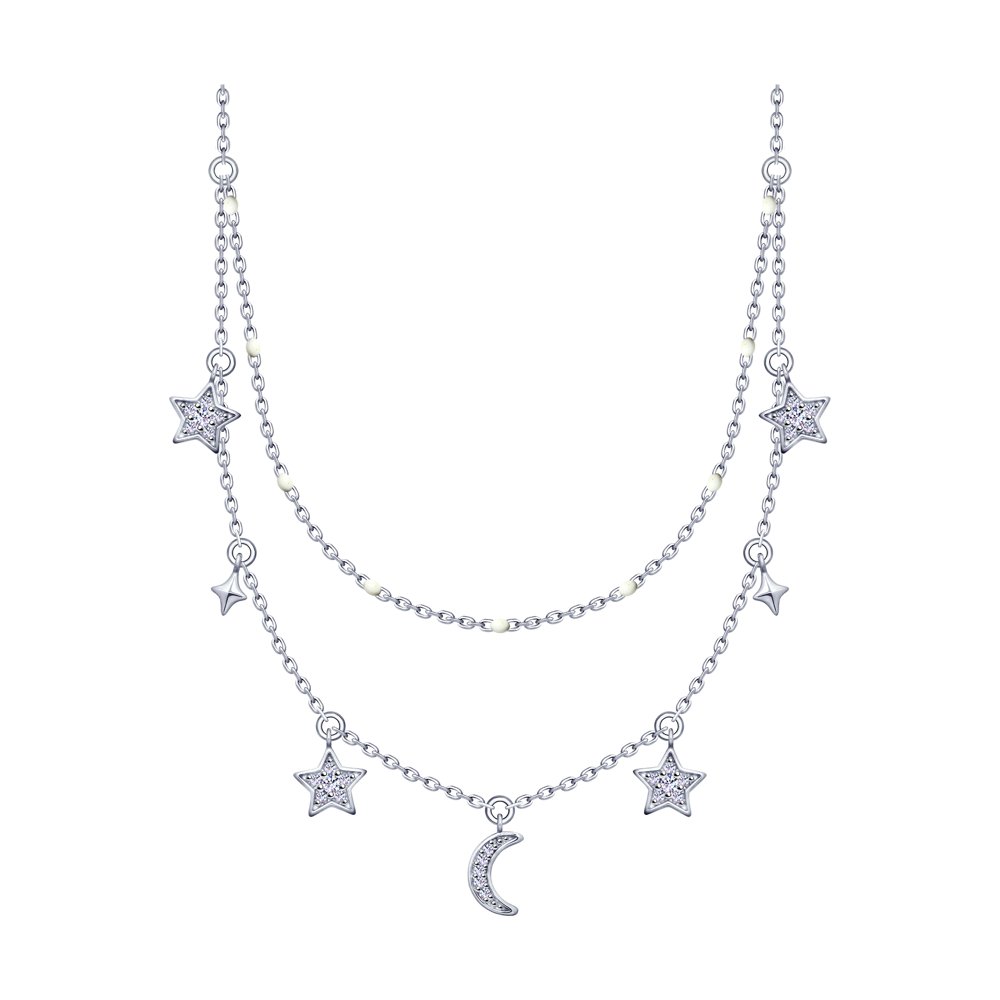 

Колье из серебра 42 см SOKOLOV 94070155, эмаль/фианит, 94070155