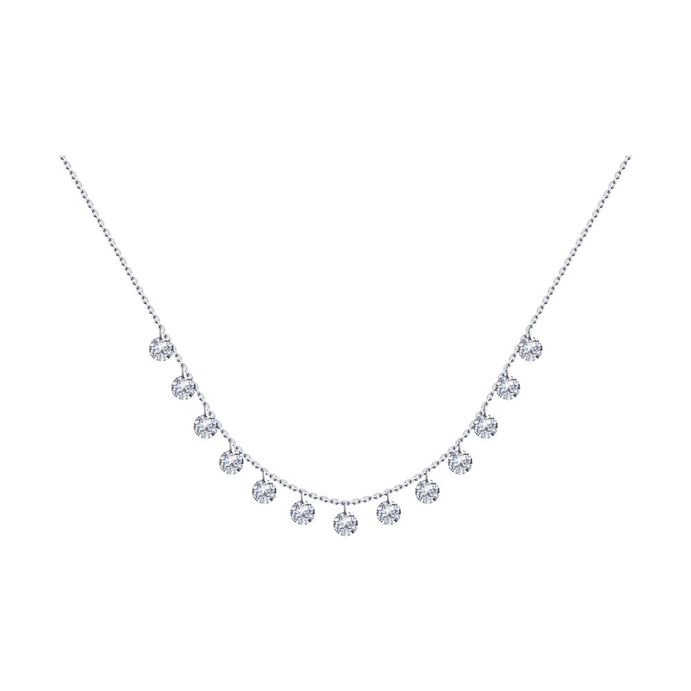 

Колье из серебра 40 см SOKOLOV 94070349, фианит, 94070349