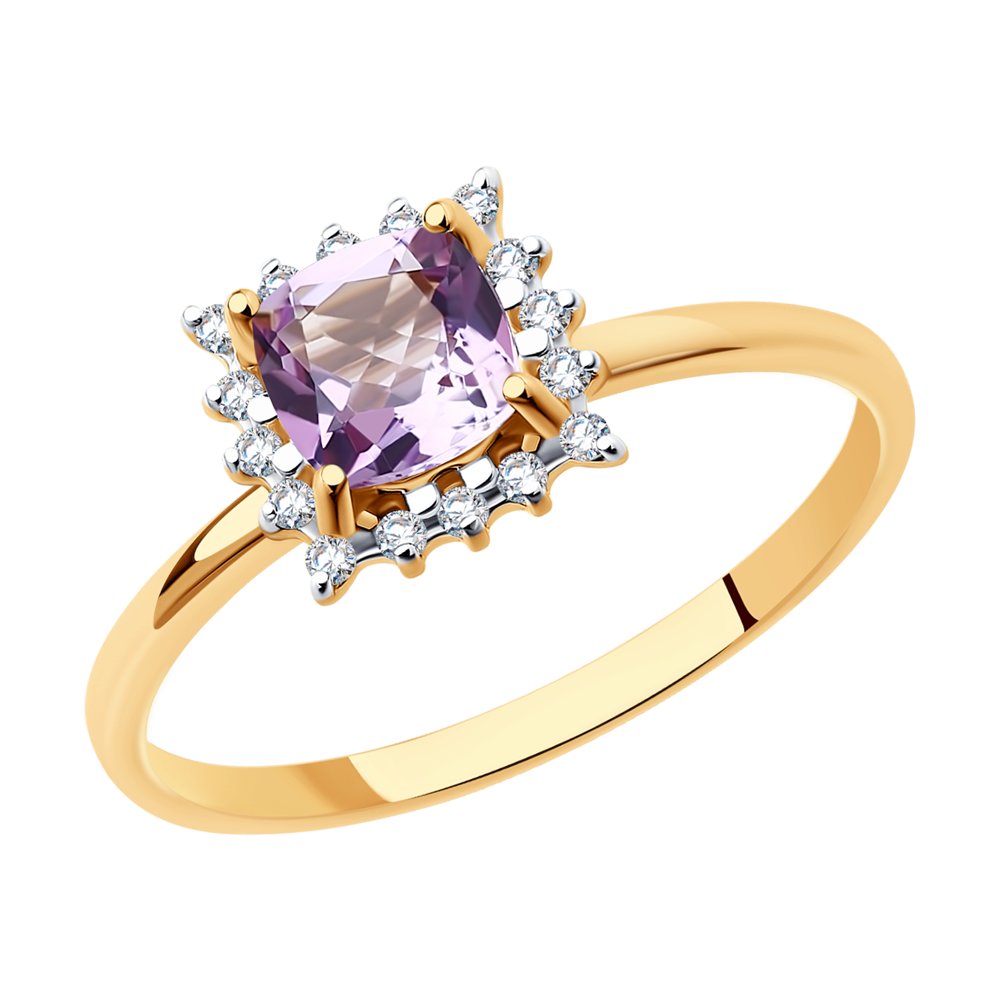 

Кольцо из красного золота р.  SOKOLOV 716198, аметист/фианит, 716198