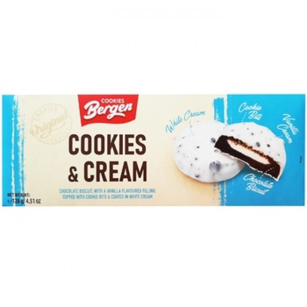 Печенье Bergen  Cookies & Cream шоколадное 128г