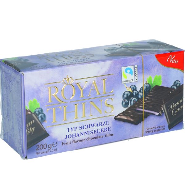 Шоколадные плитки Halloren  Royal Thins темный cо вкусом черной смородины 200г.