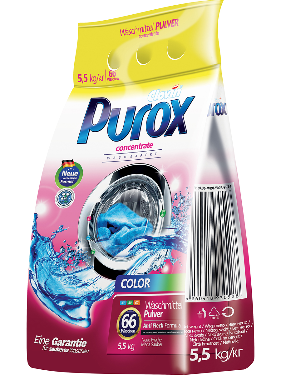 Стиральный порошок Purox Color для цветного белья 5,5 кг (66 стирок) пакет