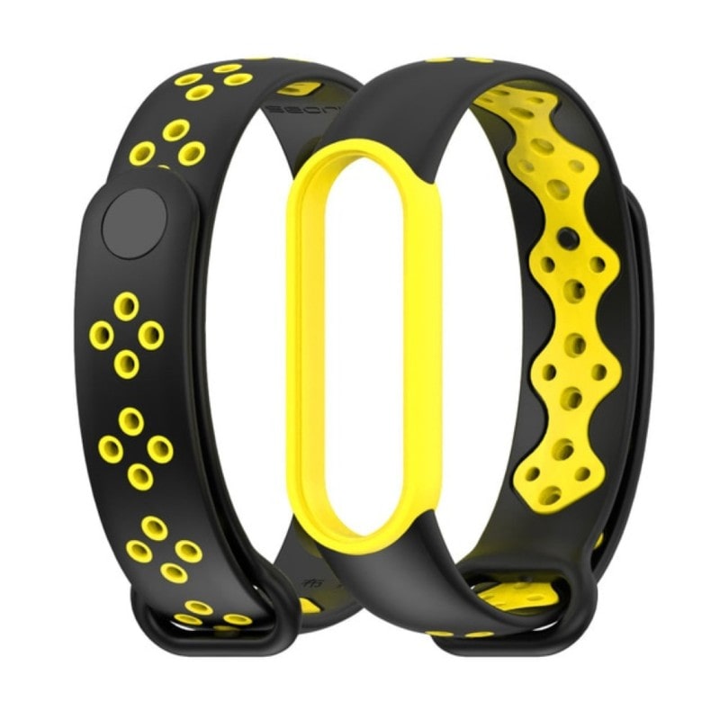 

Силиконовый ремешок Mijobs для Xiaomi Mi Band 5, двухцветный с перфорацией (черный/желтый)