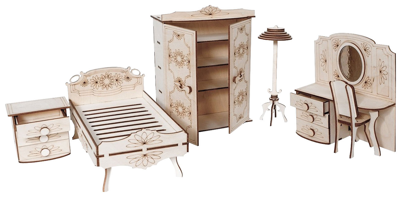 фото Конструктор деревянный 3d lemmo набор мебели спальня подвижный