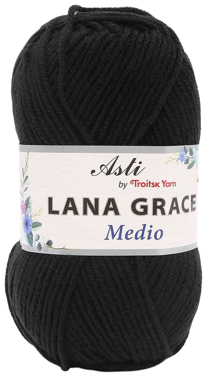 

Пряжа из Троицка "Lana Grace Medio", 170 метров, 5 мотков по 100 грамм, цвет: 0140 черный