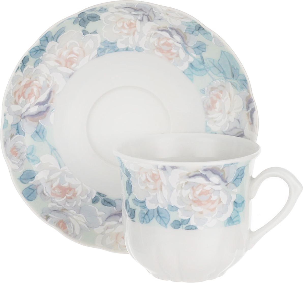 фото Чашка 155 мл с блюдцем 135 мм высокая; "rose", декор "голубая роза" (набор 6 шт.) thun
