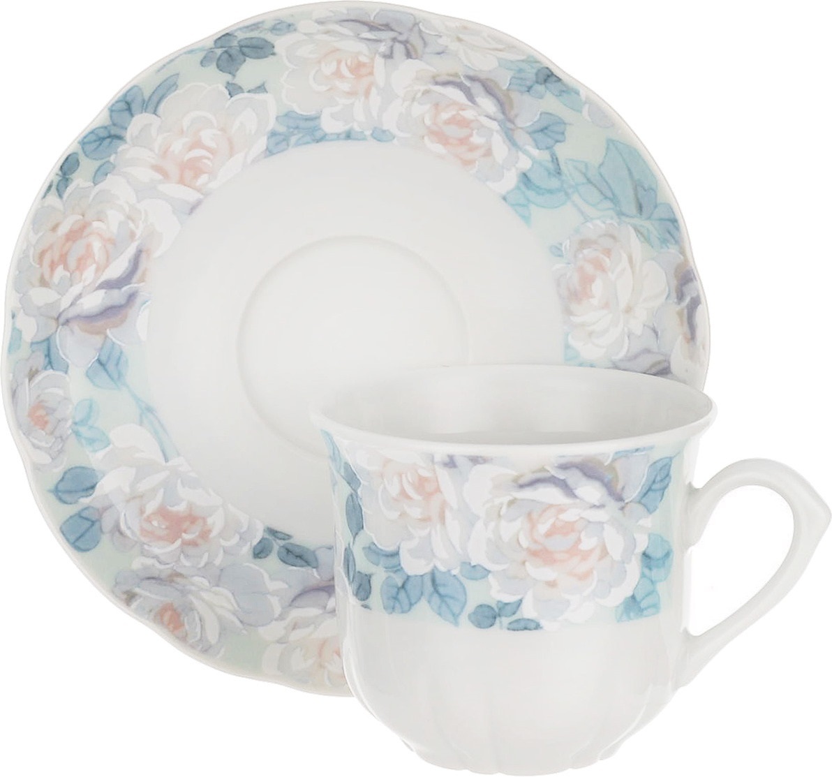фото Чашка 225 мл с блюдцем 150 мм высокая; "rose", декор "голубая роза" (набор 6 шт.) thun