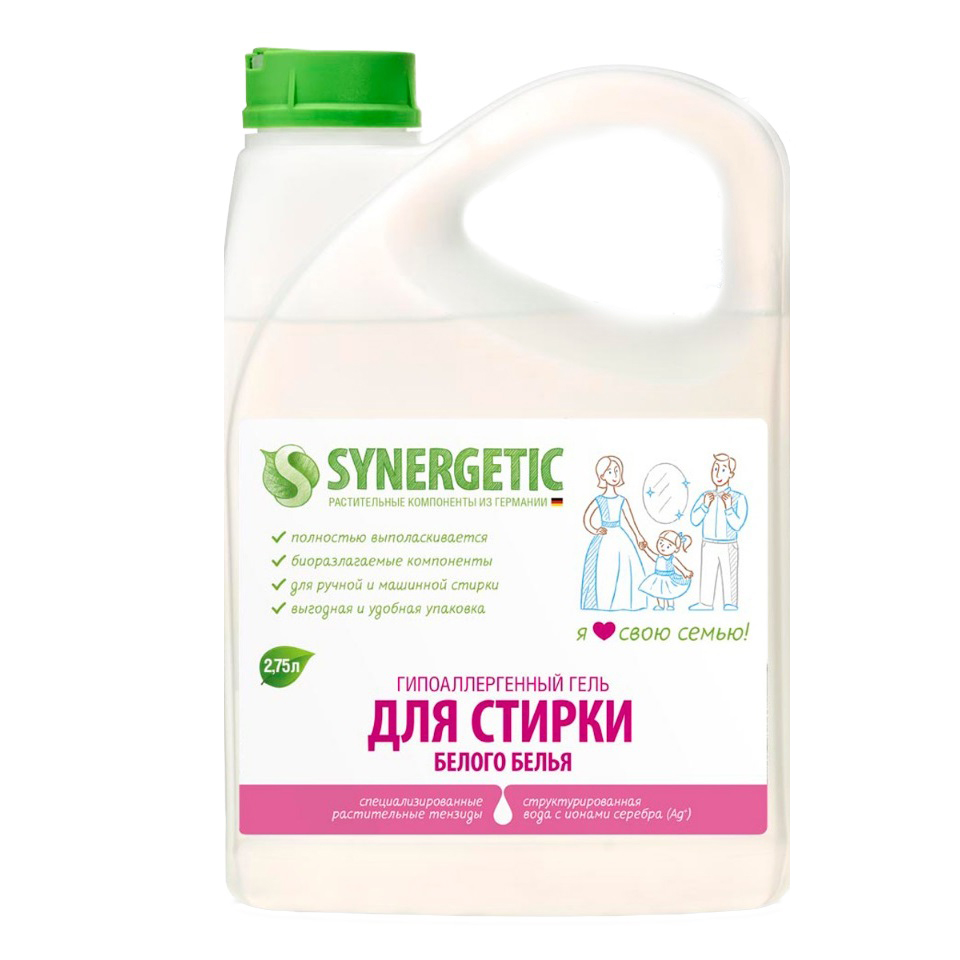 фото Гель для стирки белого белья synergetic концентрат, гипоаллергенный, 2,75л