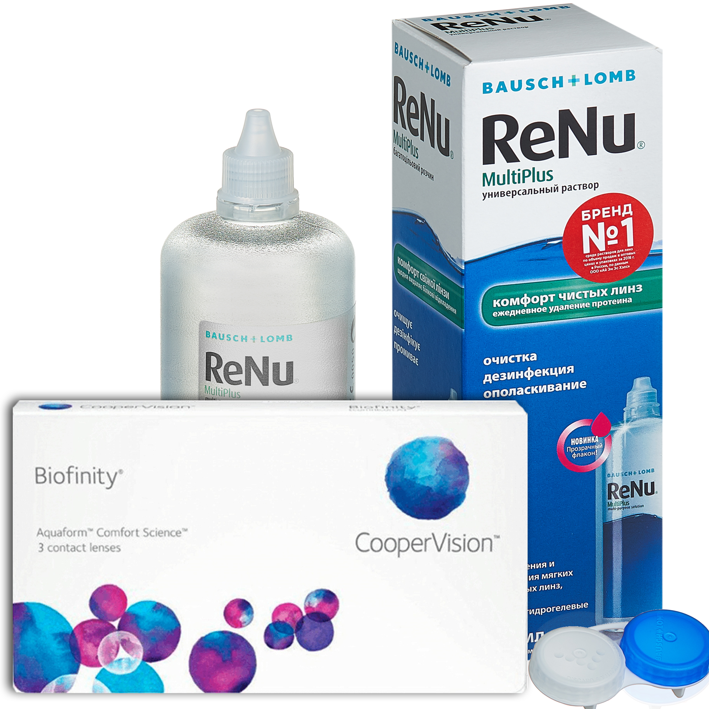 Купить Biofinity 3 линзы + ReNu MultiPlus, Контактные линзы Biofinity 3 линзы R 8.6 -4, 50 + Раствор ReNu Multi Plus 360 мл