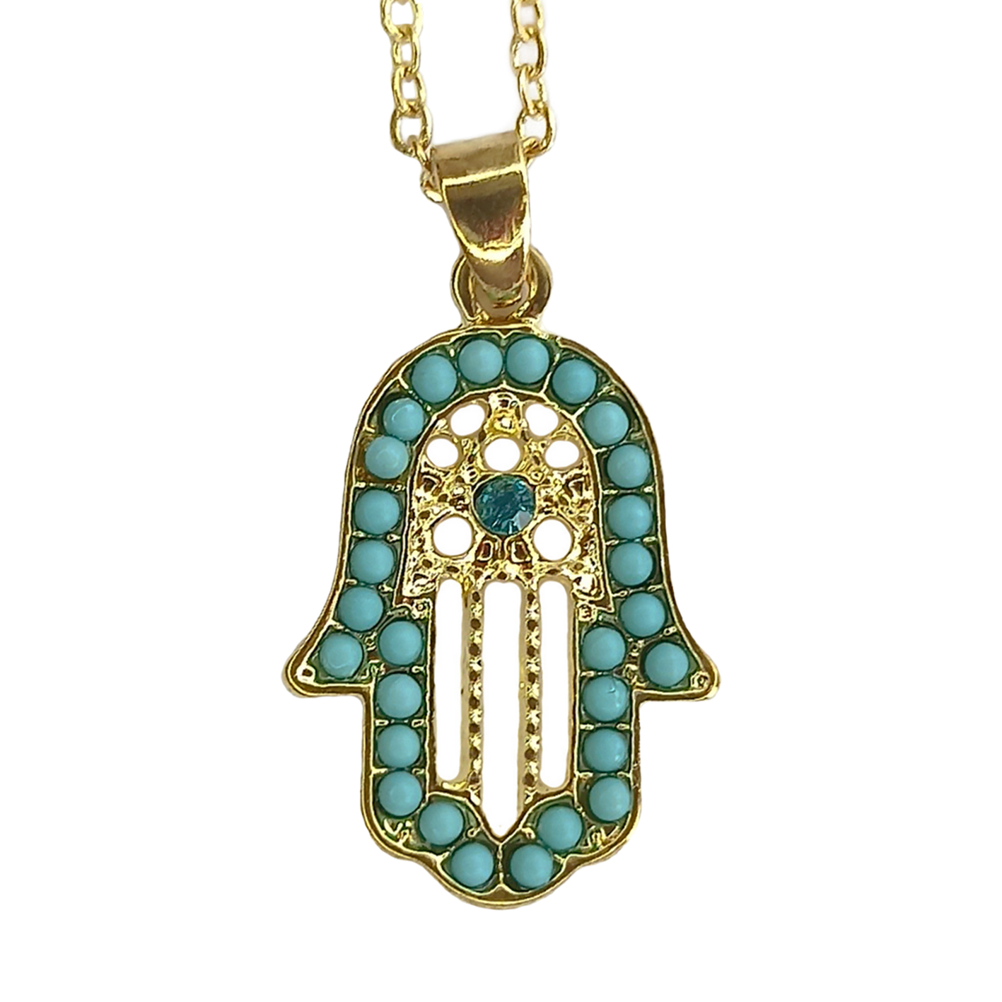 

Подвеска рука хамса с голубой инкрустацией World of Judaica WOJ-NECK-32 золотистая, WOJ-NECK-32