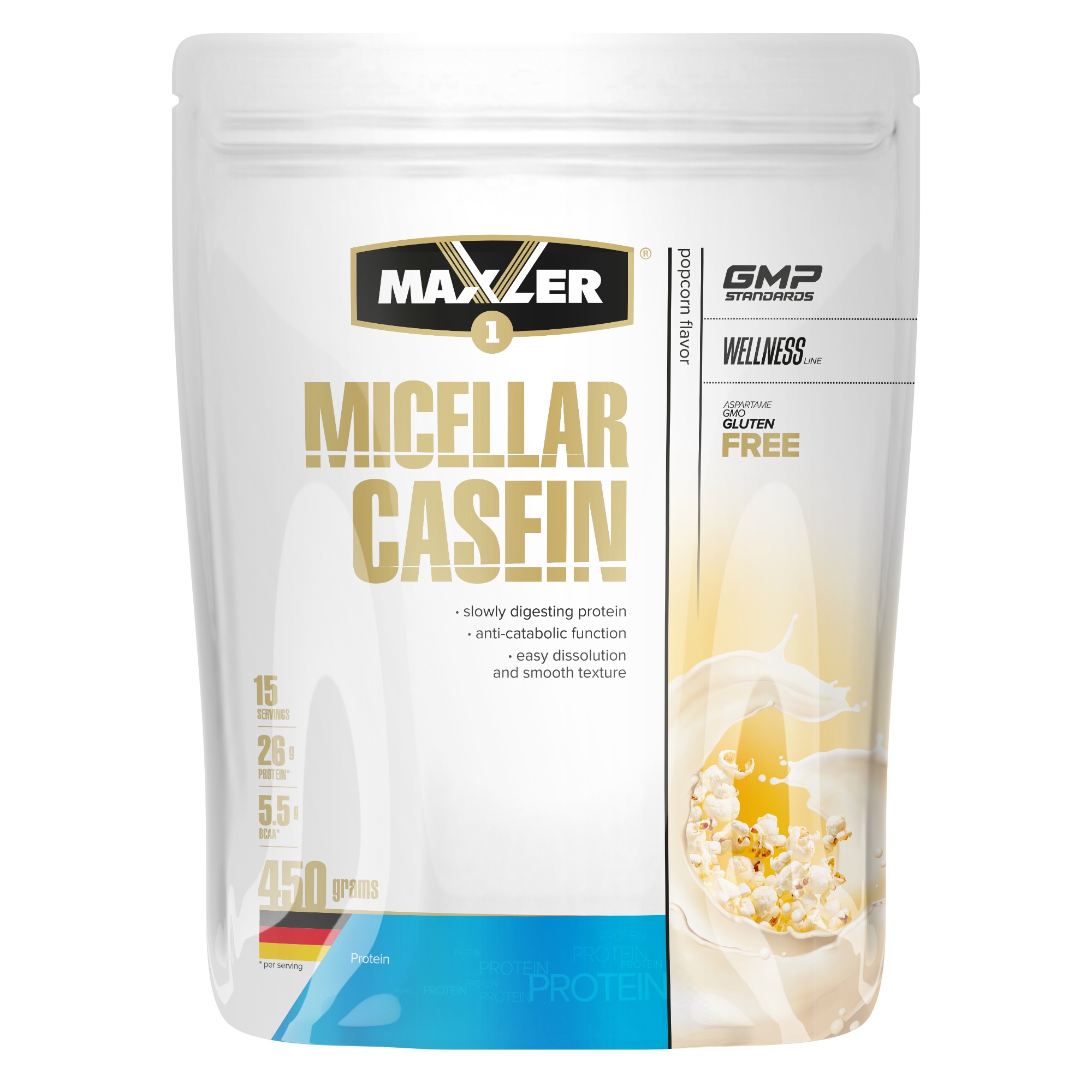 фото Протеин maxler micellar casein, 450 г, popcorn