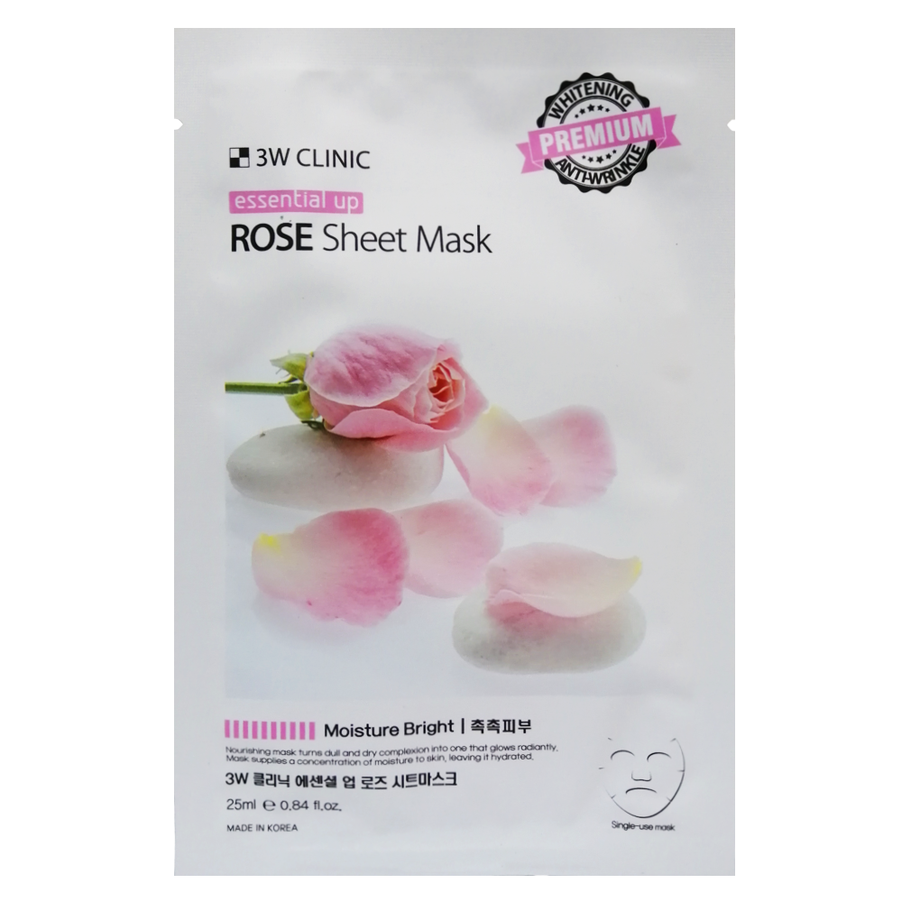 Маска для лица с экстрактом розы Essential Up Sheet Mask 3W Clinic, Корея, 25 мл bioniq essential кожа ногти
