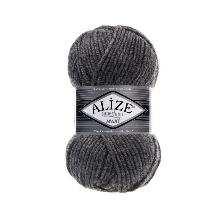 

Пряжа ALIZE Superlana maxi, цвет 182 средне-серый, 5 мотков, арт. 364131 5 шт.