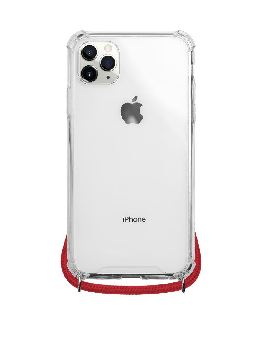 Чехол с ремешком на плечо / шею прозрачный для iPhone 11 Pro, красный шнурок, Crossbody