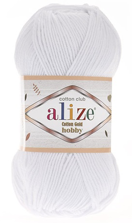 

Пряжа Alize Cotton Gold Hobby цвет 55 белый 165 м 50 грамм 5 мотков 5