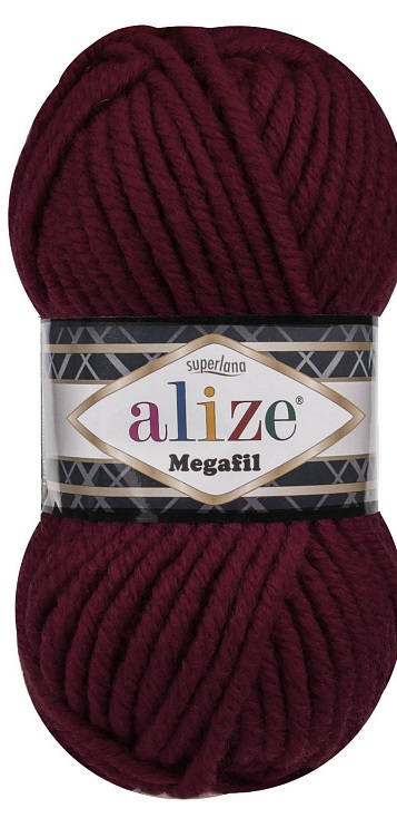 

Пряжа ALIZE Superlana Megafil 100г, 55м (шерсть, акрил) (57 бордовый), 5 мотков, Superlana Megafil