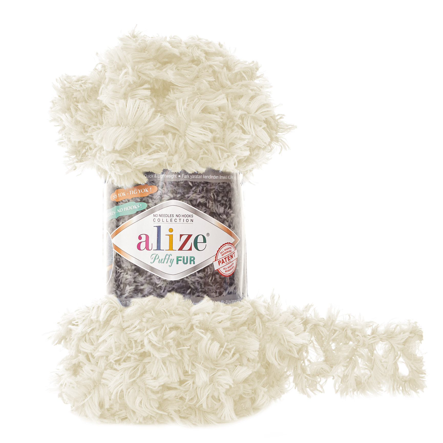 

Пряжа Alize Puffy Fur, 6 м, 100 г, цвет: 6113 молочный (5 мотков) 5 шт.