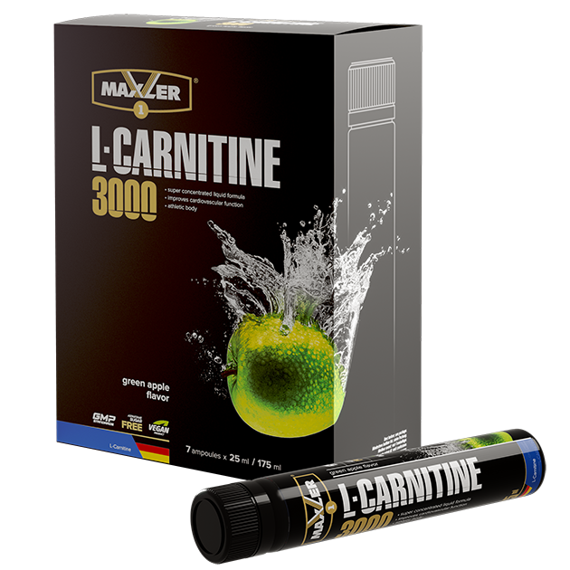 фото Л-карнитин maxler l-carnitine 3000 "зеленое яблоко" (7 штук по 25 мл)