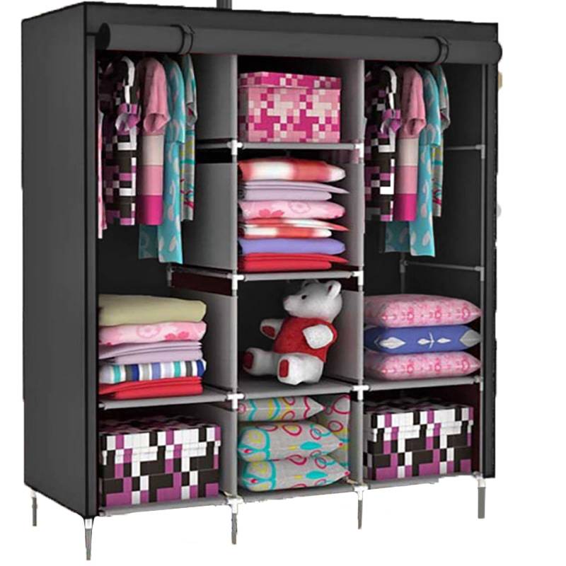 фото Складной каркасный тканевый шкаф storage wardrobe 175*130*45 см серый