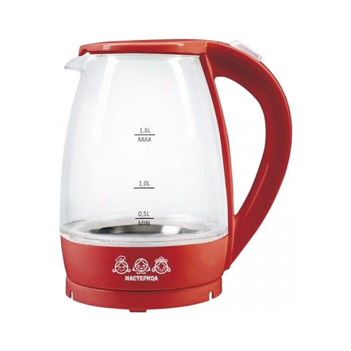 Чайник электрический Мастерица ЕК-1801G 1.8 л прозрачный, красный чайник электрический мастерица эч 05 05 220с 0 5 л фиолетовый