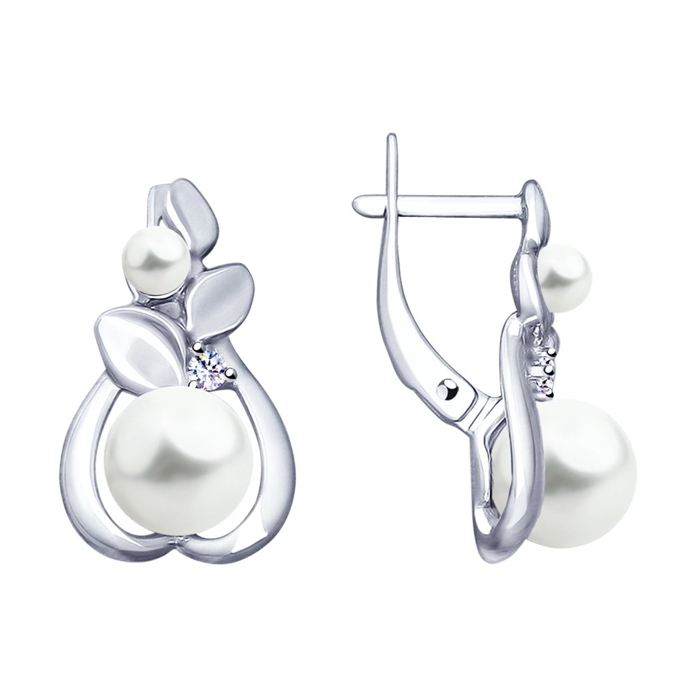 

Серьги из серебра SOKOLOV 94023093, фианит/жемчуг искусственный, 94023093