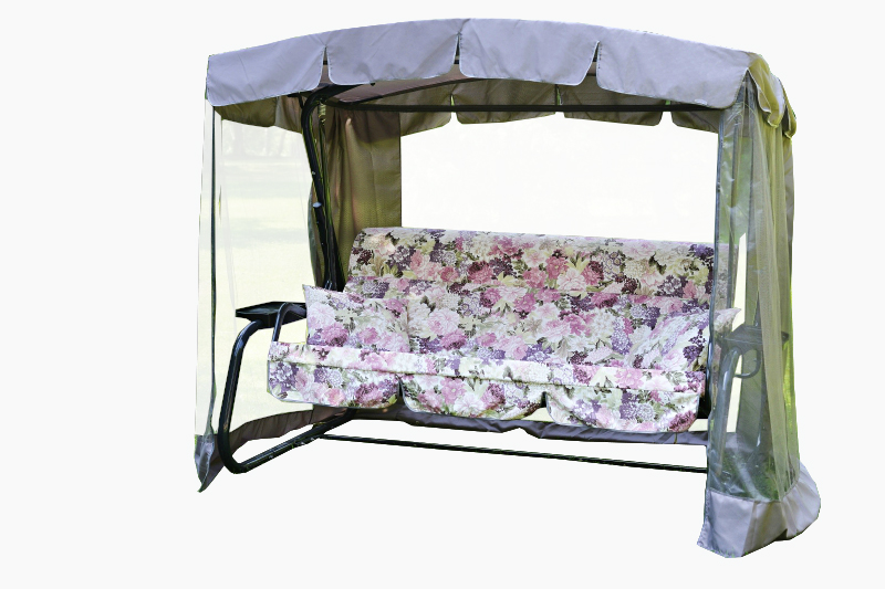 фото Качели садовые 3-х местные мебельторг турин-2 каркас антрацит/разноцветный рис.цветы