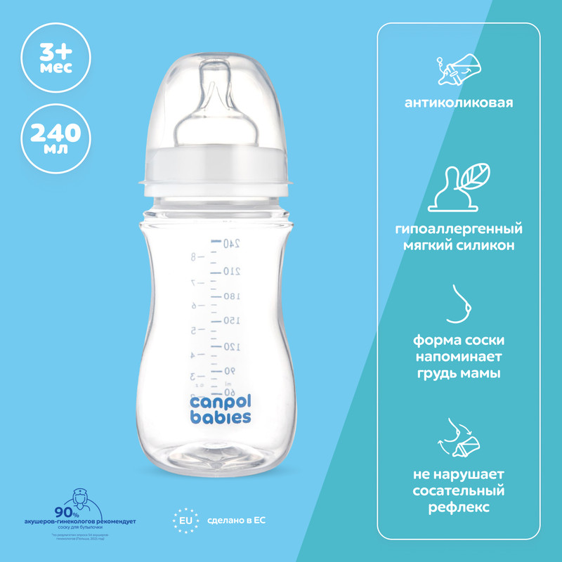 

Бутылочка для кормления Canpol babies Essentionals 240 мл, Прозрачный, Бутылочка для кормл Essentials