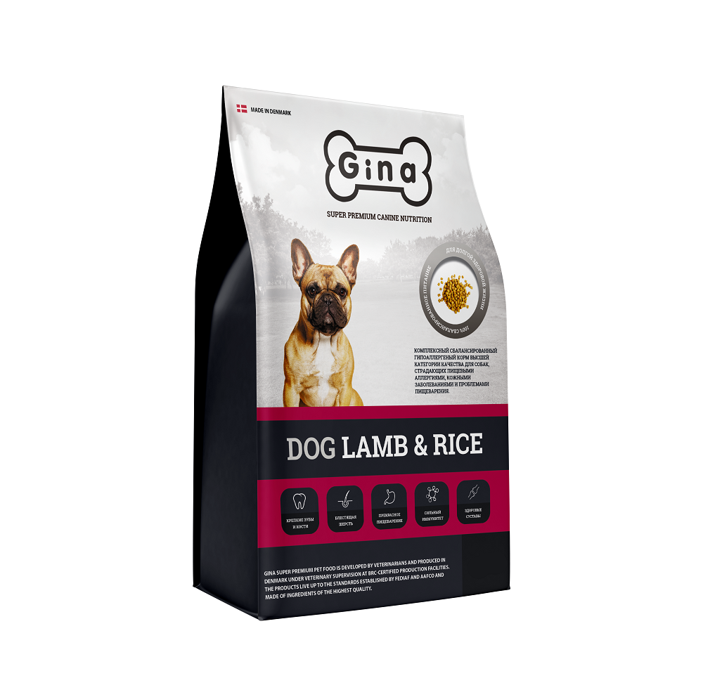 Сухой корм для собак Gina DENMARK DOG LAMB&RICE, при аллергии, ягненок, рис 18кг