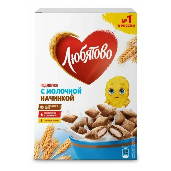 

Сухой завтрак подушечки Любятово с молочной начинкой 220 г