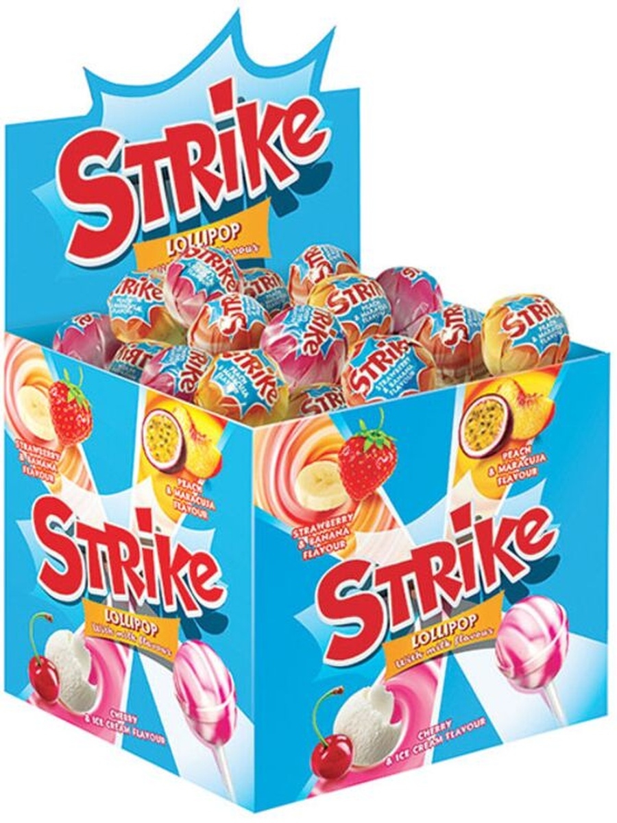 

Леденцы Strike карамель на палочке, 50шт по 11.3г, Ассорти с…