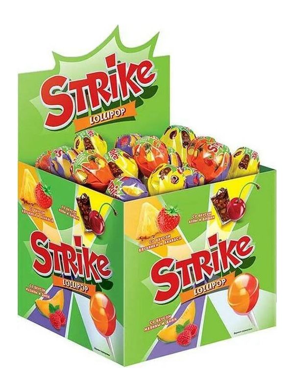 

Леденцы Strike карамель на палочке, с двойными вкусами, 50шт…