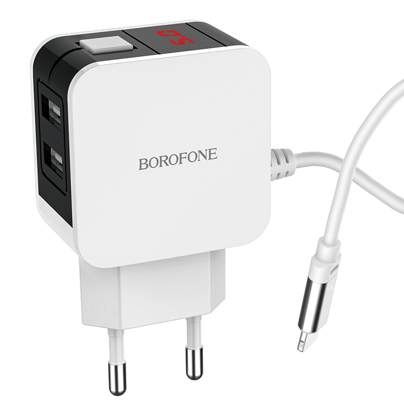 фото Сетевое зарядное устройство borofone ba41a power lake, 2xusb, 2,4 a, white
