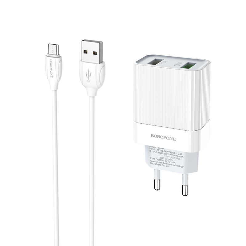 фото Сетевое зарядное устройство borofone ba39a speedway, 2xusb, 3 a, white (ут000023646)