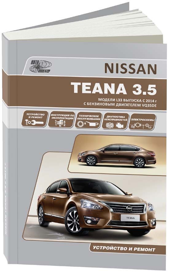 

Nissan Teana с 2014 модели L33 с бензиновым двигателем VQ35DE (3,5 л). Руководств...
