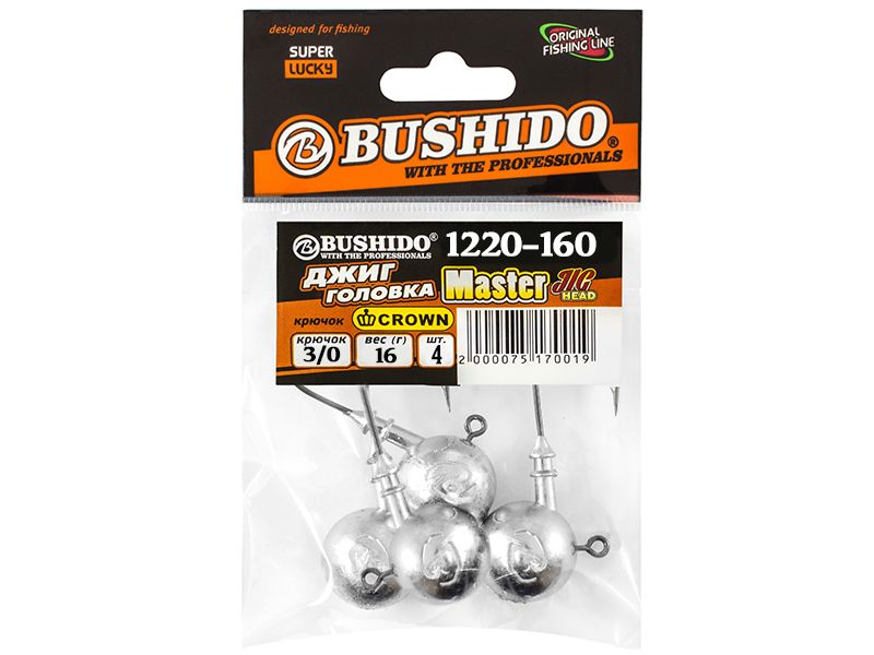 

Джиг-головка BUSHIDO 16,0гр кр.№3,0 CROWN уп.4шт, для рыбалки, Серебристый