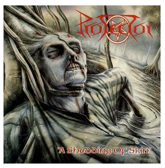 

Protector – A Shedding Of Skin (coke bottle green w/ white, red & blue multi splatter) LP, Protector – A Shedding Of Skin coke bottle green w white red & blue multi splatter