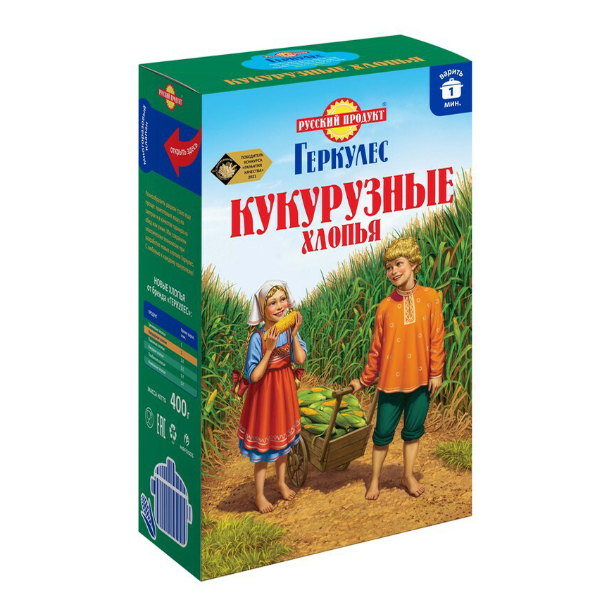 фото Каша русский продукт геркулес кукурузные хлопья 400 г