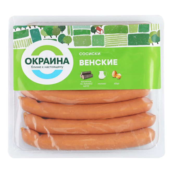 

Сосиски Окраина Венские вареные +-400 г