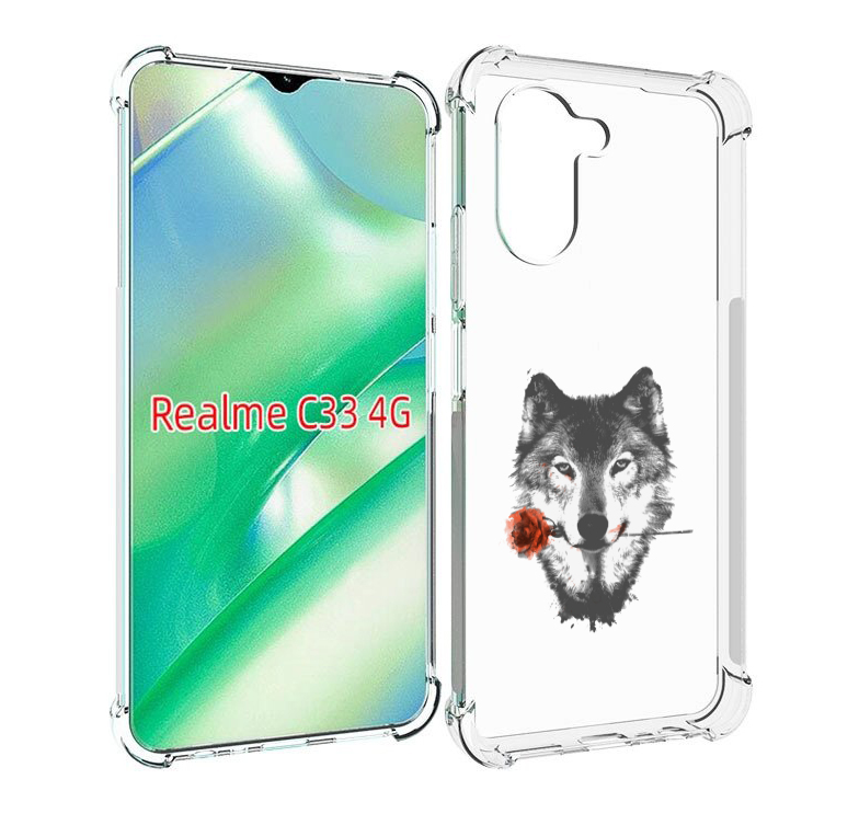 Чехол MyPads волк с розой для Realme C33 4G