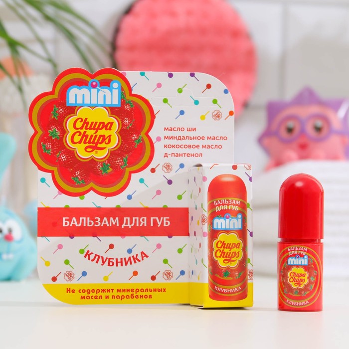 фото Бальзам для губ chupa chups mini, клубника, 3,8 г