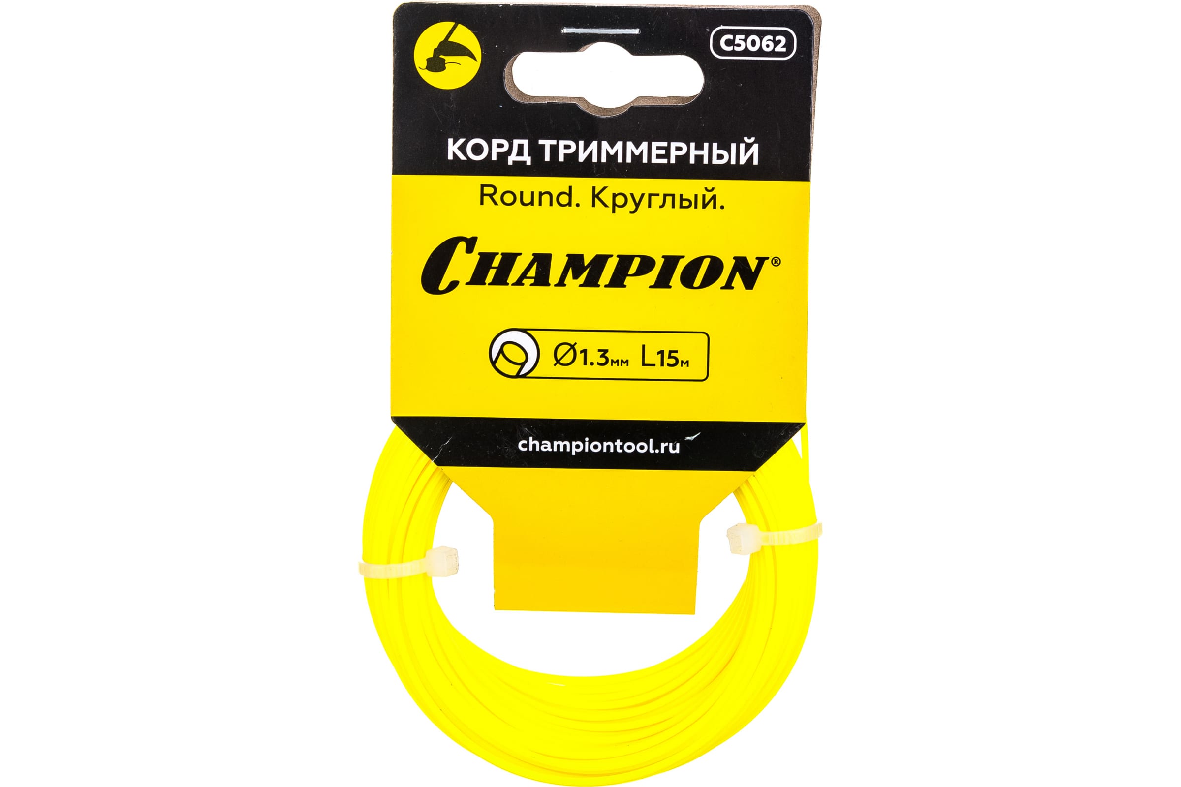 

Леска для триммера прямая круг 1,3 мм Champion Round C5062 15 м, Желтый, Round