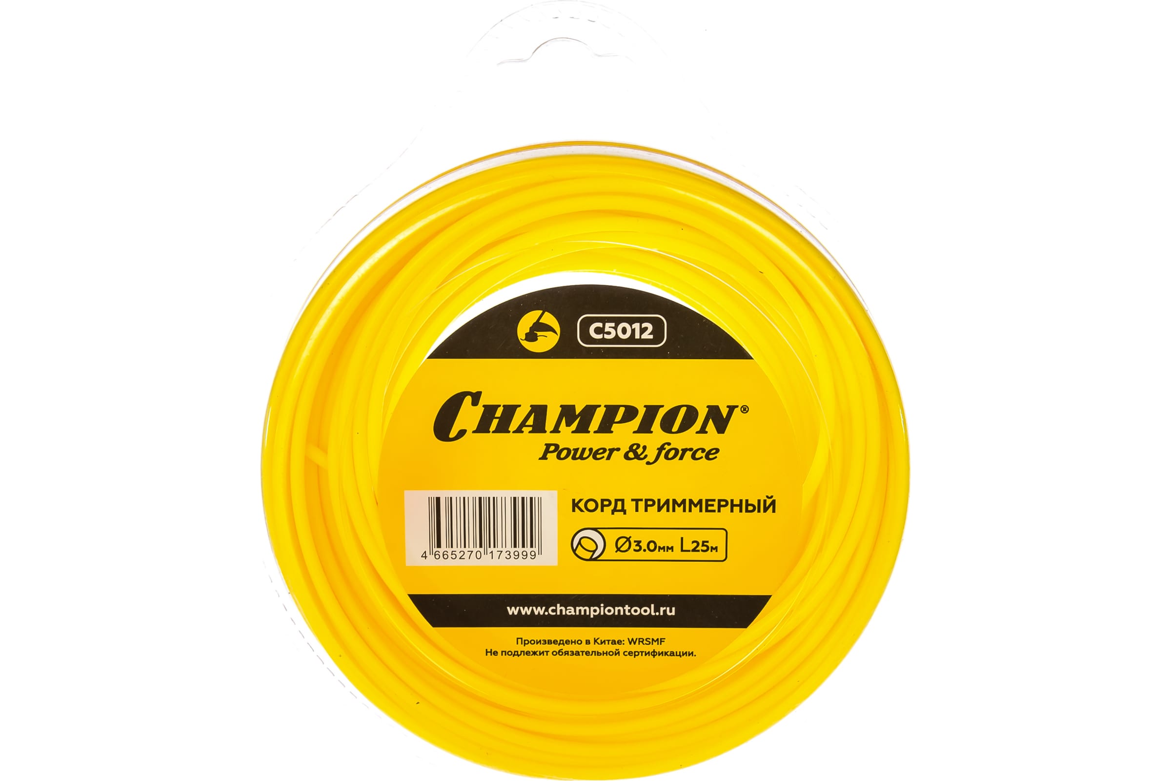 

Леска для триммера прямая круг 3 мм Champion Round C5012 25 м, Желтый, Round
