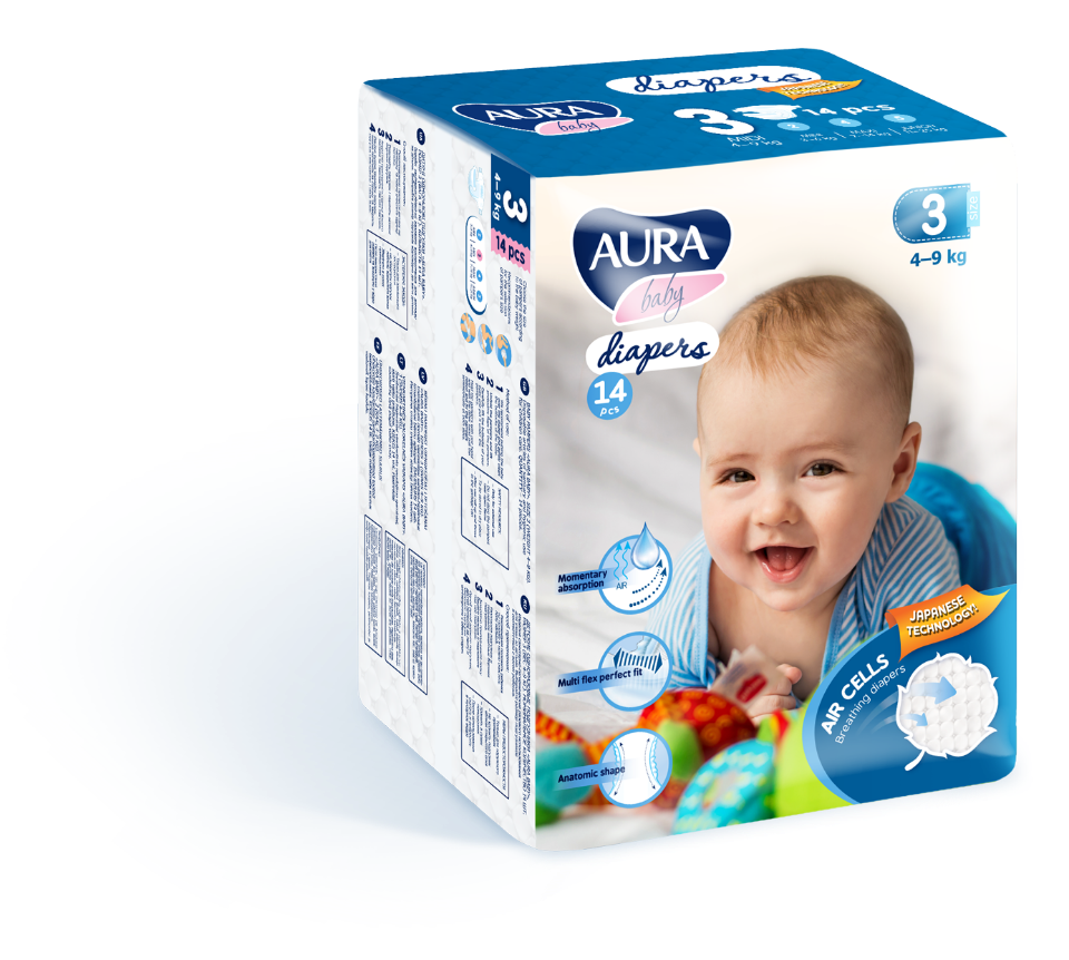 

Подгузники AURA BABY 3/M (4-9 кг), 14 шт.