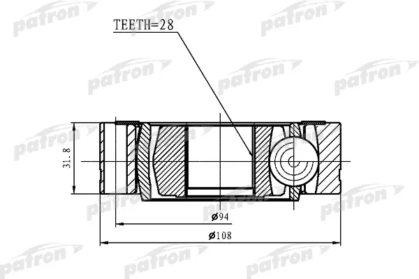 

ШРУС внутренний 28x108 VOLKSWAGEN TRANSPORTER T5 03- PATRON PCV1461