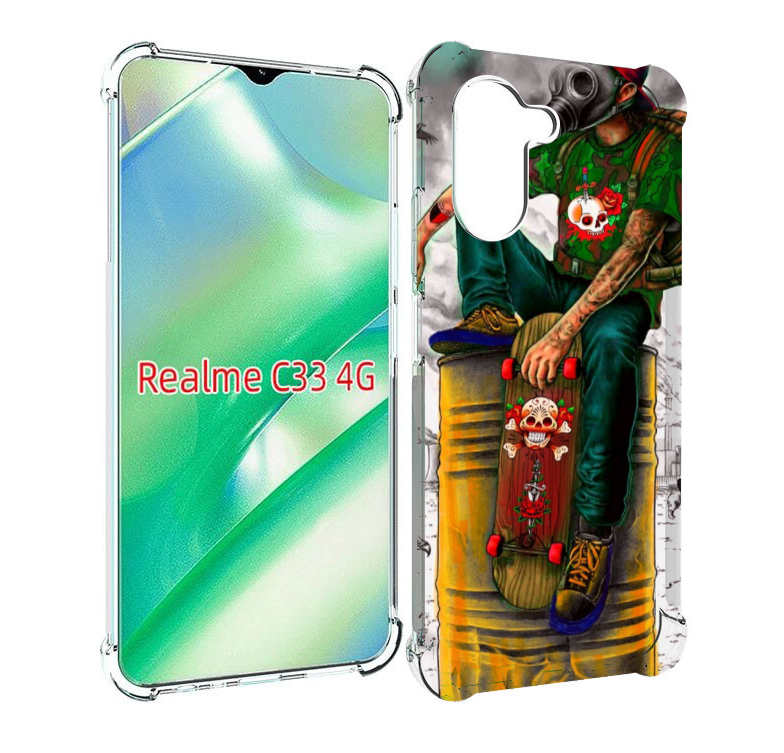 

Чехол MyPads скейтер в противогазе для Realme C33 4G, Прозрачный, Tocco