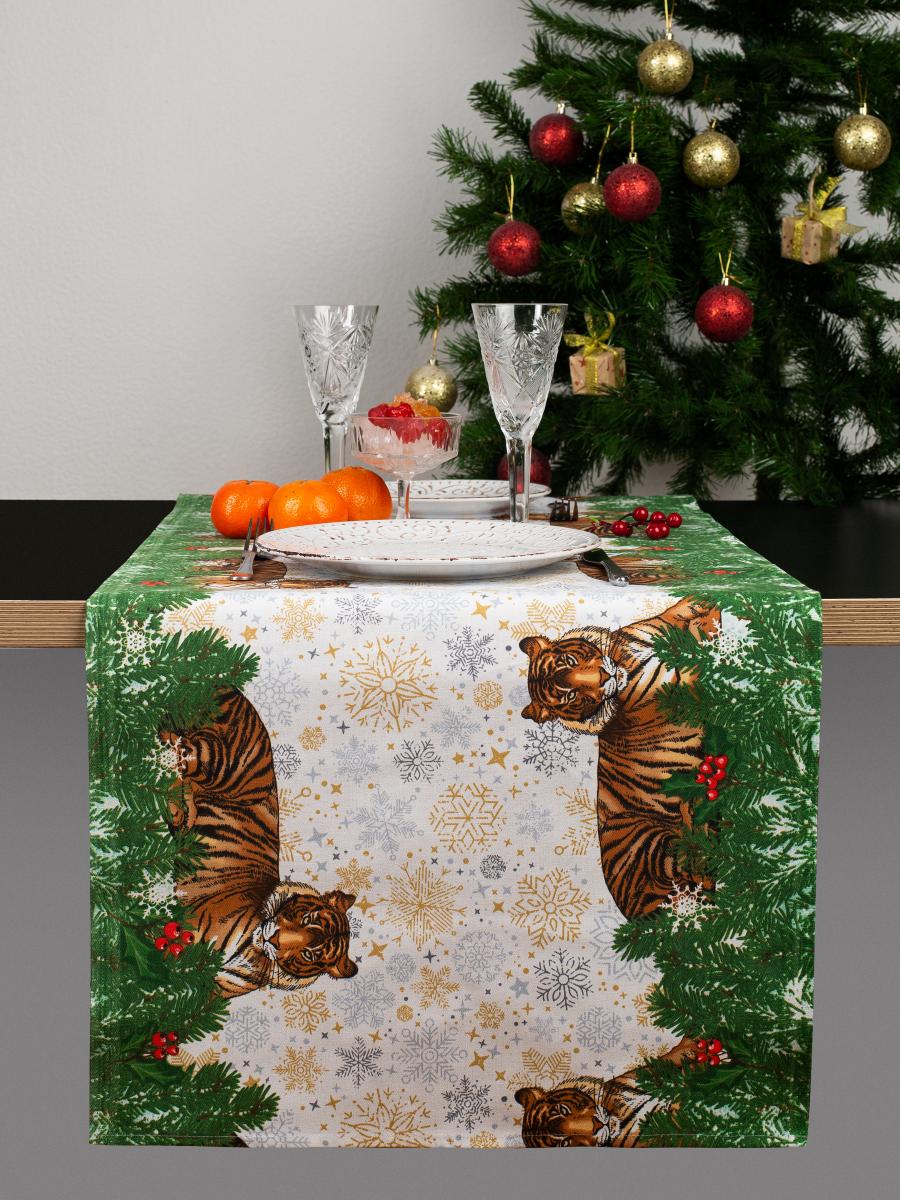 фото Дорожка на стол из рогожки "всё себе" "золотой тигр"; 50 х 145